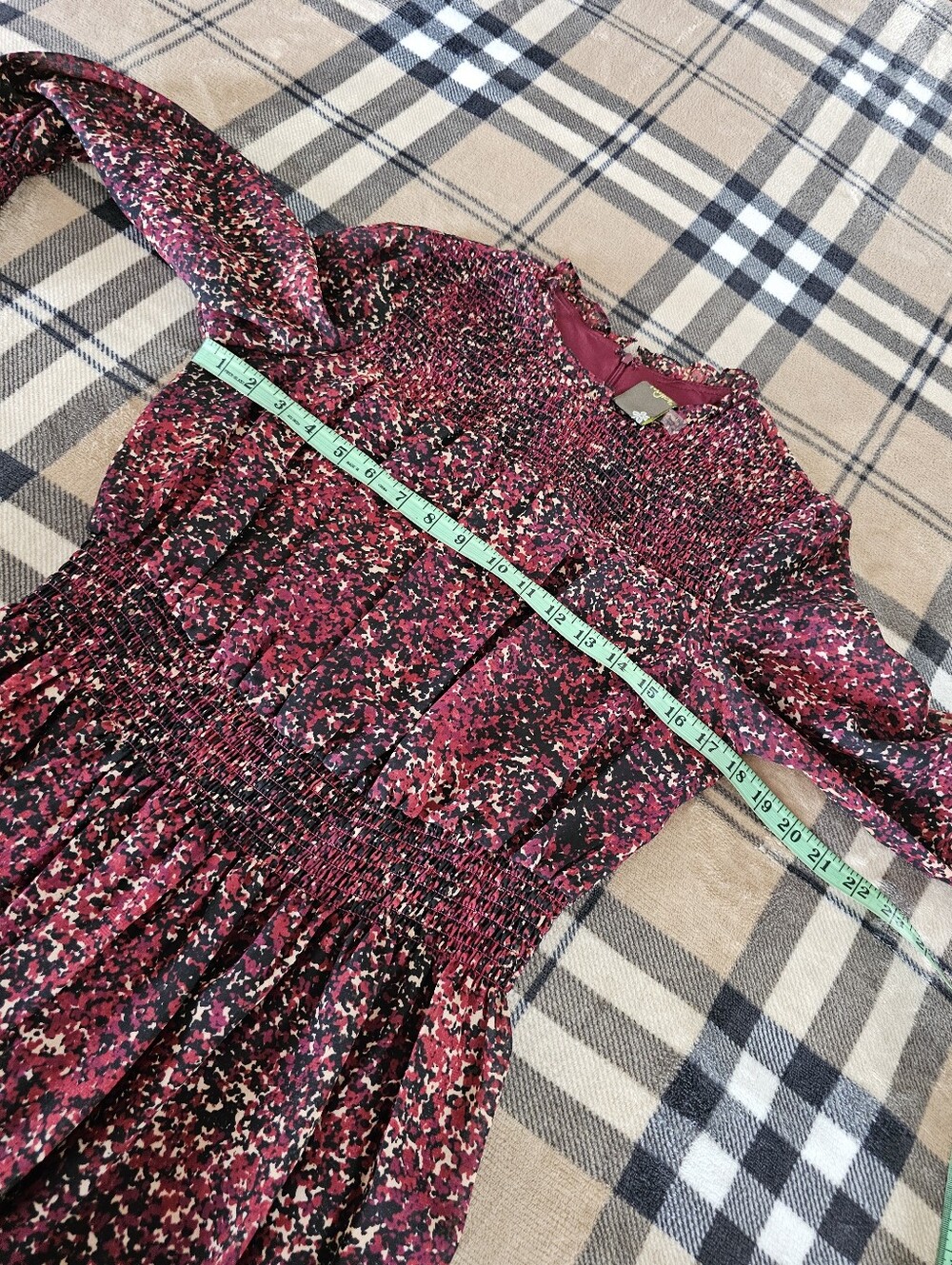 Taylor Burgundy Floral Long-Sleeve Smocked Waist Dress - Picture 8 of 9
